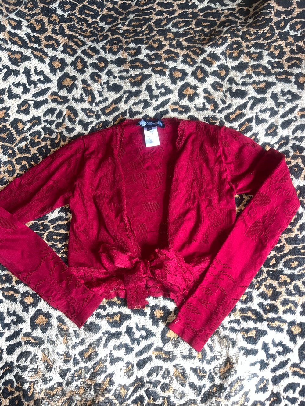 2000s Red fishnet design Tie-Front top
